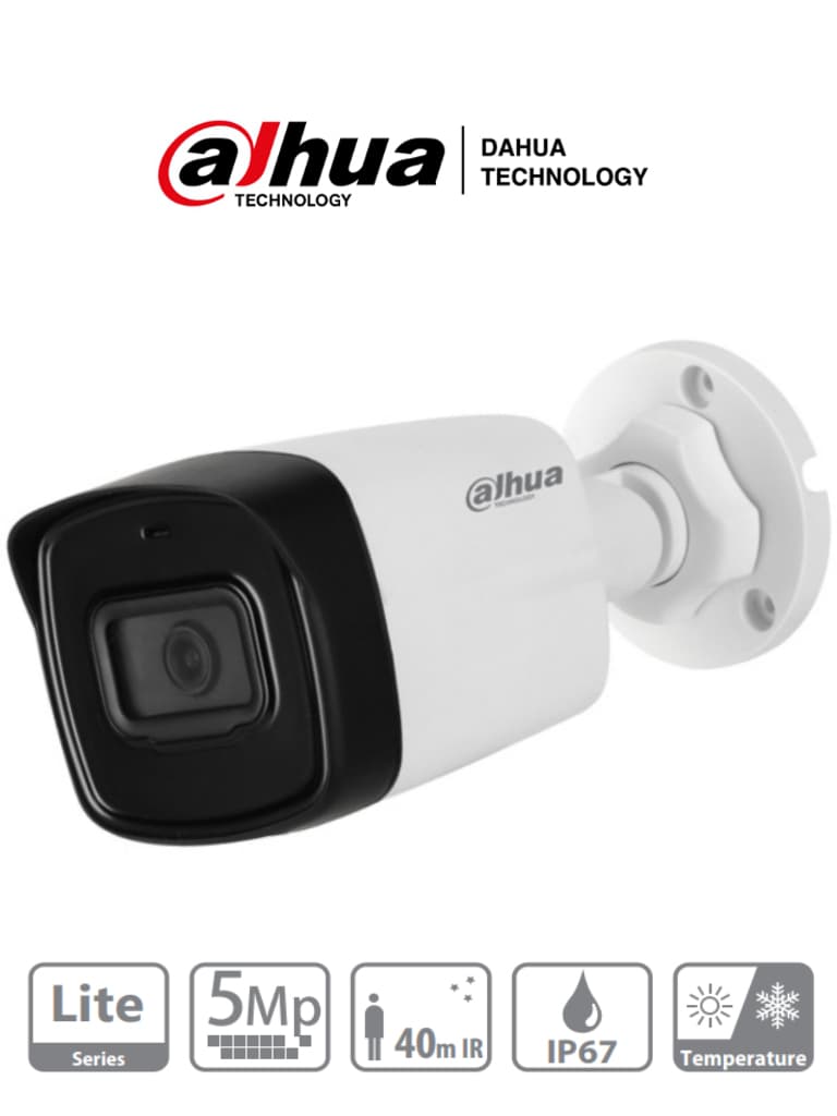 Dahua Technology DAHUA HAC-HFW1500TL-28 - Camara Bullet de 5 Megapixeles/ Lente de 2.8 mm/ 111 Grados de Apertura/ IR de 40 Mts/ IP67/ Starlight/ DWDR/