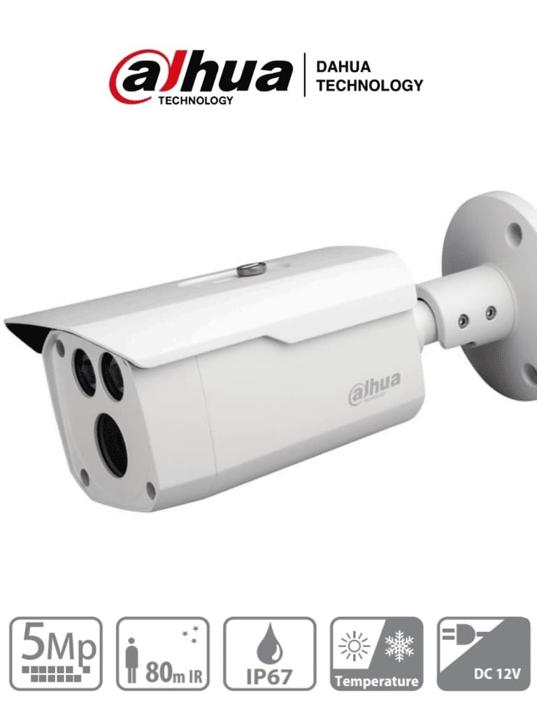 Dahua Technology DAHUA HAC-HFW1500D - Camara Bullet de 5 Megapixeles/ Metalica/ Lente de 3.6 mm/ 92 Grados de Apertura/ IR de 80 Mts/ IP67/ Soporta: CVI/CVBS/AHD/TVI/