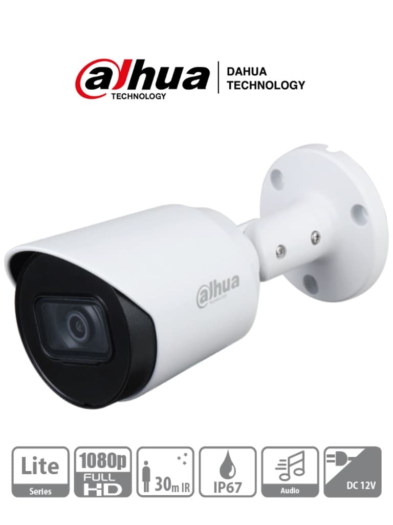 Dahua Technology DAHUA HAC-HFW1200T-A - Cámara Bullet HDCVI 1080p micrófono,2.8 mm, ángulo de visión de 103°, IR 30 m, IP67, carcasa metálica, DWDR, BLC, HLC.