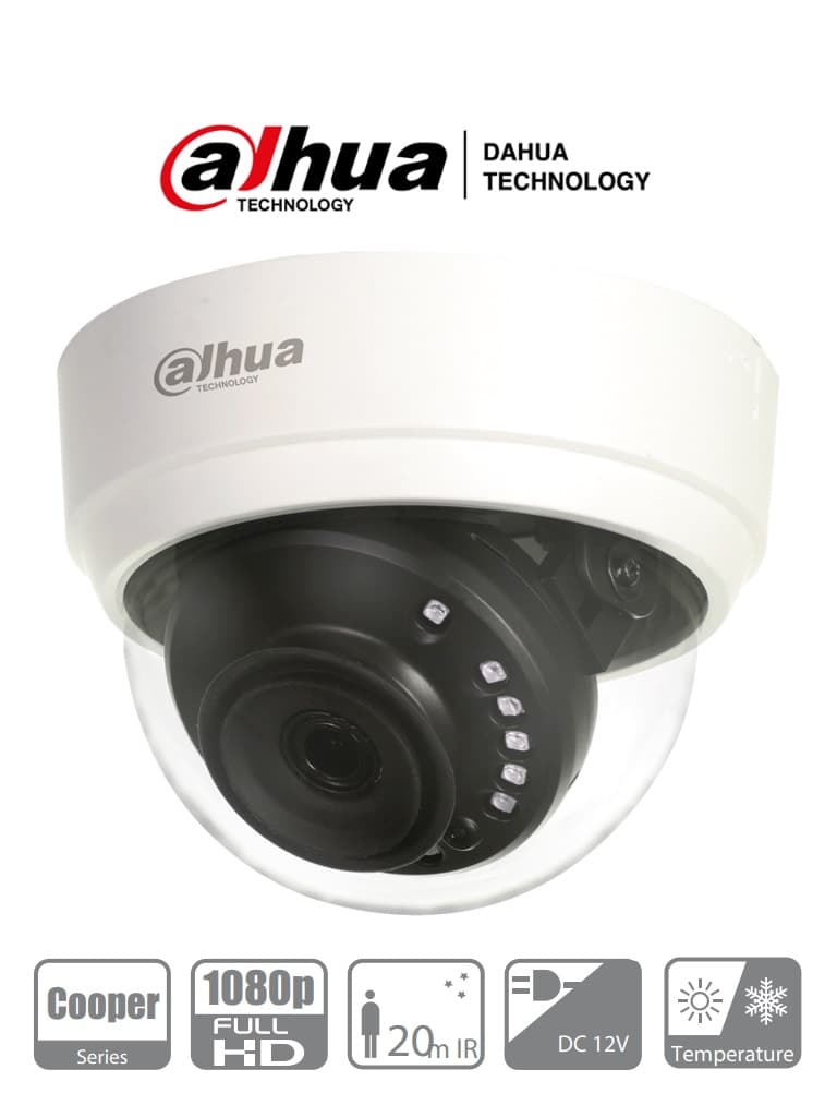 Dahua Technology DAHUA HAC-D1A21N-0280B - Cámara Domo HDCVI 1080p/ 103 Grados de Apertura/ Lente de 2.8 mm/ IR 20 Mts/ Uso Interior/ TVI AHD Y CVBS/