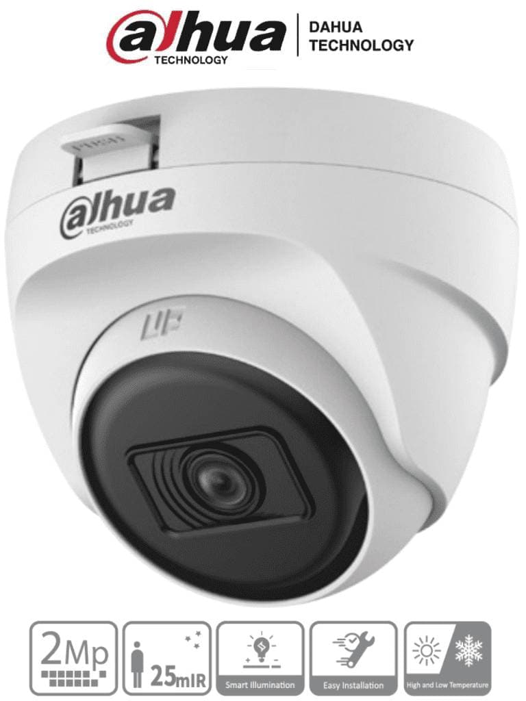 Dahua Technology Camara DAHUA HAC-T1A21N-U-28 - Cámara Domo de 2 Megapixeles, Lente 2.8 mm, 100 Grados de Apertura, Smart ir 25 Mts, Uso Interior, CVI,TVI,AHD,CBVS.