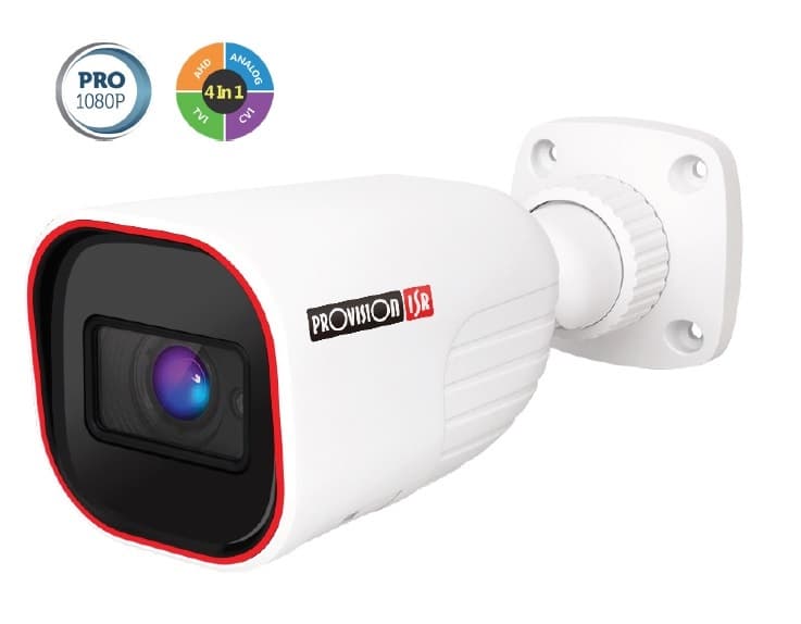 PROVISION-ISR Camara bala AHD 2 MP(AHD/TVI/VCI), 700 TVL (CVBS), Lente fijo 2.8mm (88°), IR hasta 40 mts, BLC, HLC, CoC, IP67