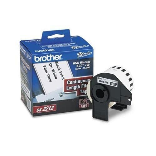BROTHER Etiqueta blanca plástica continua no laminada Brother DK2212 de 62 mm de ancho x 15.2 mts de largo. Impresión en negro. QL800 / QL810W / QL1110NWB.