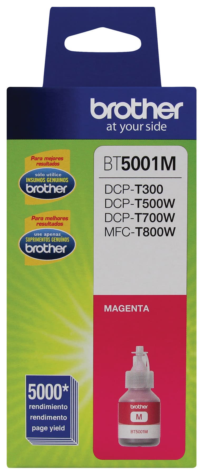 BROTHER Botella de tinta Brother BT5001M magenta, rendimiento aproximado 5,000 páginas, compatible con DCPT220, DCPT520DW, DCPT720DW, MFCT920DW
