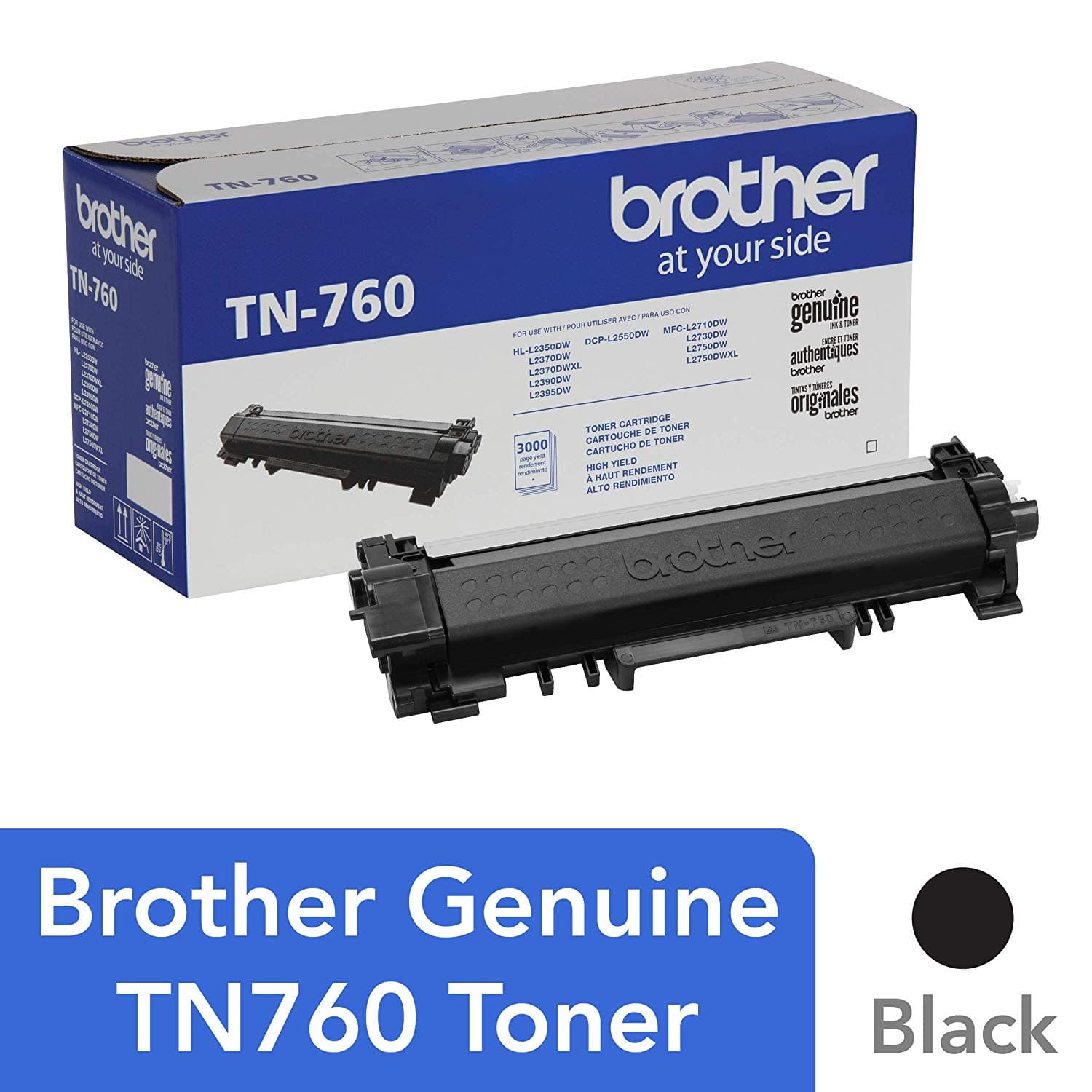 BROTHER Tóner Brother TN760, negro, rendimiento aproximado 3,000 páginas, para equipos DCPL2551DW.
