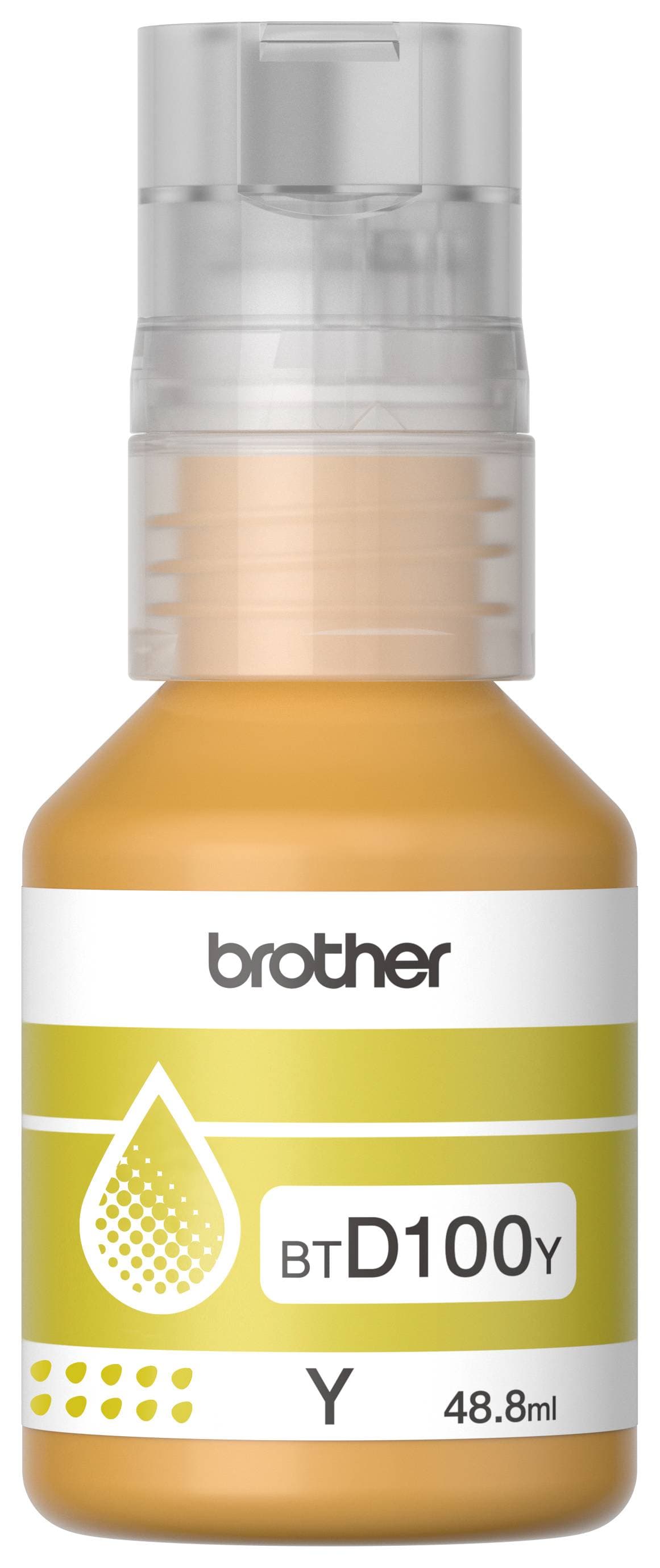 BROTHER Botella de tinta Brother BTD100Y amarillo, rendimiento aproximado 5,000 páginas, compatible con DCPT230, DCPT530DW, DCPT730DW, MFCT930DW