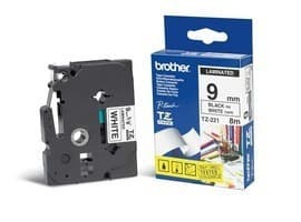 BROTHER Etiqueta blanca continua laminada Brother TZE221, de 9 mm de ancho x 8 mts de largo. Impresión en negro.