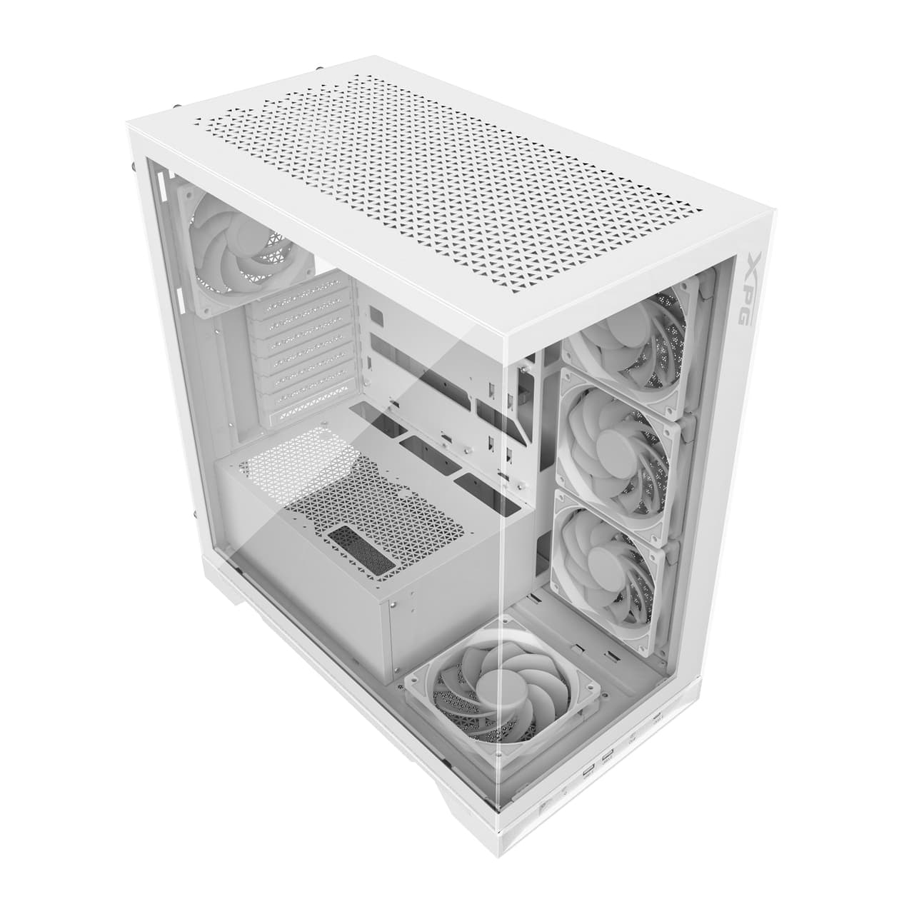 XPG Gabinete GAMER XPG INVADER X. Media torre (ATX, Micro-ATX y Mini-ITX) Paneles de vidrio templado. Ventiladores incluidos. INVADERXMT-WHCWW
