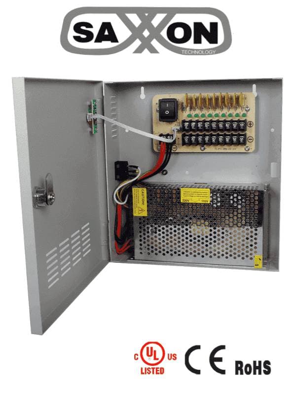 SAXXON SAXXON PSU1220-D9 - Fuente de Poder de 12 vcd/ 20 Amperes/ Para 9 Camaras/ 2.2 Amperes por Canal/ Protección contra Sobrecargas/ Certificación UL