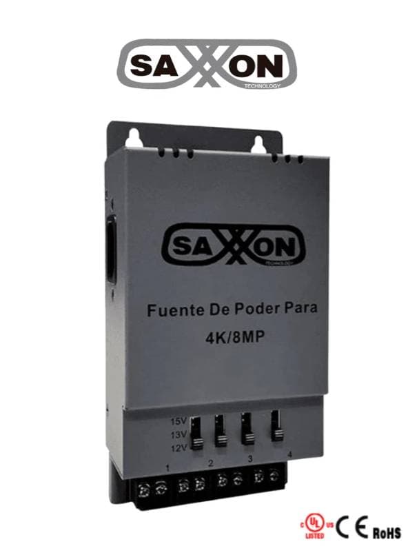SAXXON SAXXON ENERGIA PSU1205A-4K - Fuente de poder Regulable Metálica/ 4 Canales/ Voltaje de Ajuste 12V 13V o 15V cc/ Salida de Hasta 5 Amp en los 4 Canales