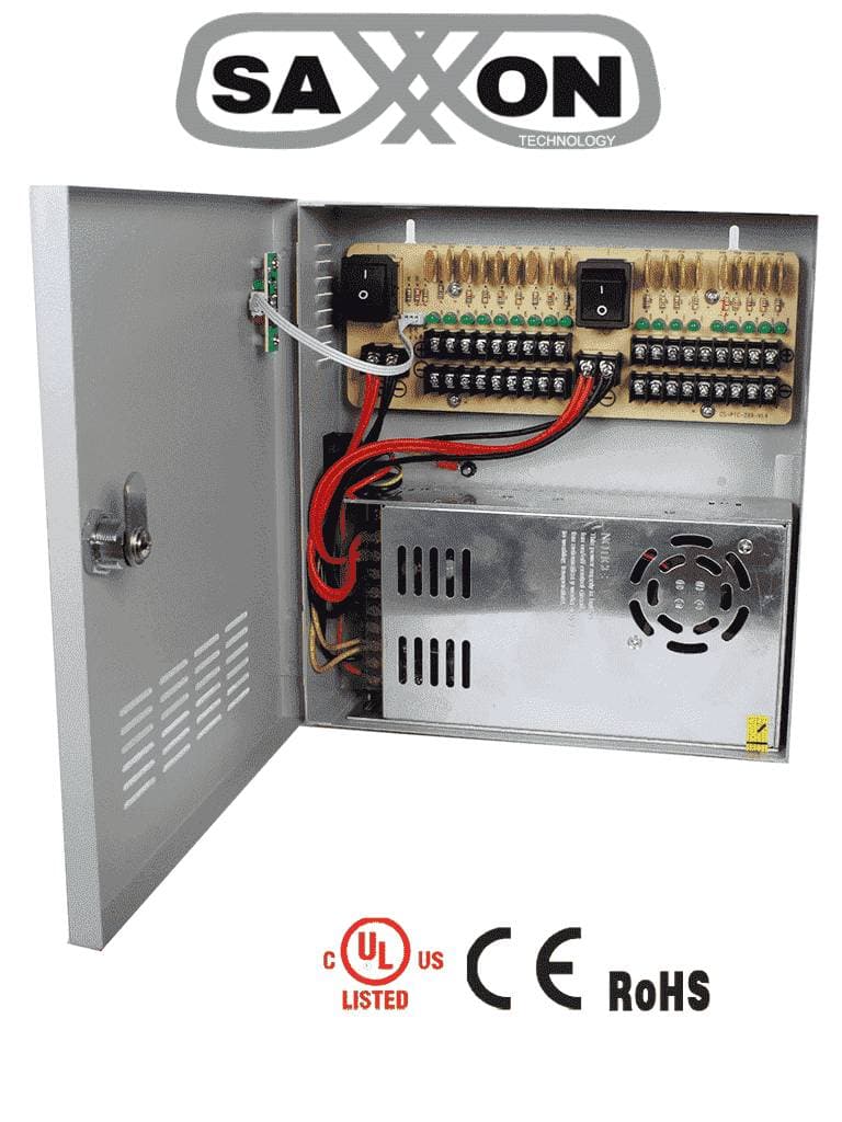 SAXXON SAXXON PSU1230D18 - Fuente de Poder 12 vcd / 30 Ampers/ Para 18 Camaras/ 1.67 Amperes por Canal/ Protección contra Sobrecargas/ Certificación UL