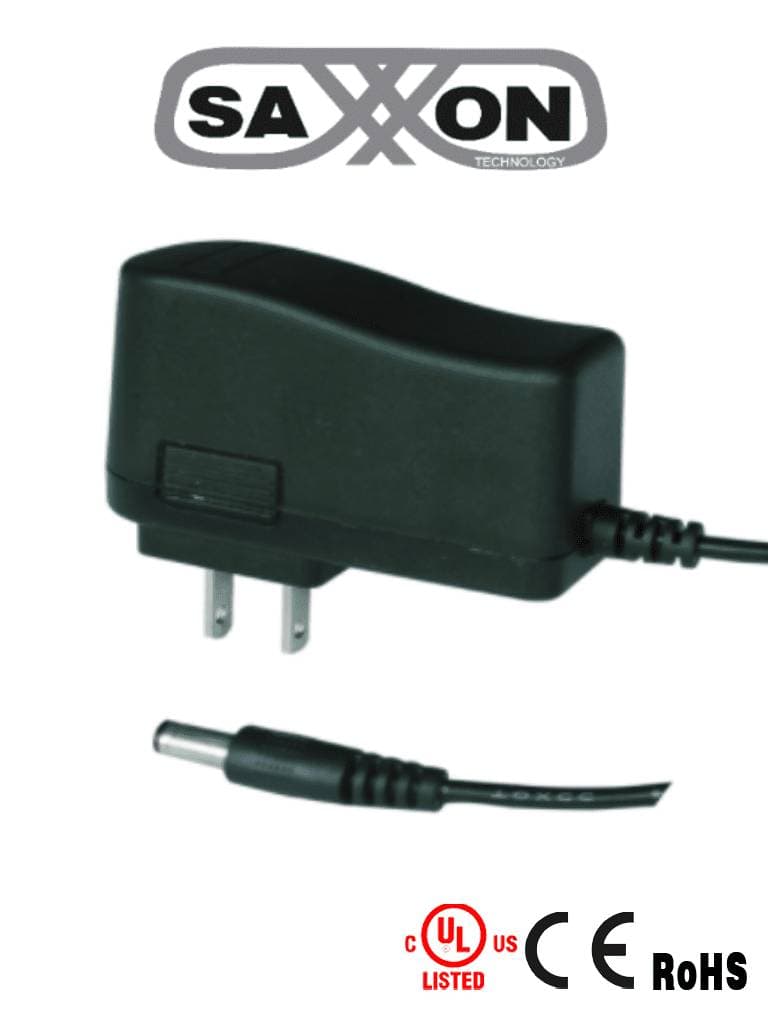 SAXXON SAXXON PSU1201E - Fuente de Poder Regulada de 12 Vcc 1 Amper/ Conector Macho/ Especial para Camaras de CCTV/ Usos Multiples