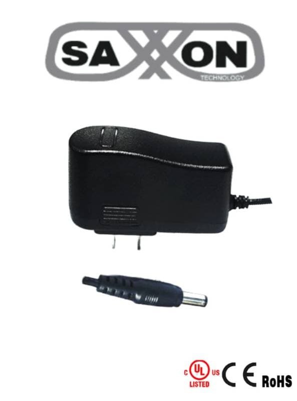 SAXXON SAXXON PSU12015E - Fuente de Poder Regulada de 12 Vcc 1.5 Amperes/ Conector Macho/ Especial para Camaras de CCTV/ Usos Multiples
