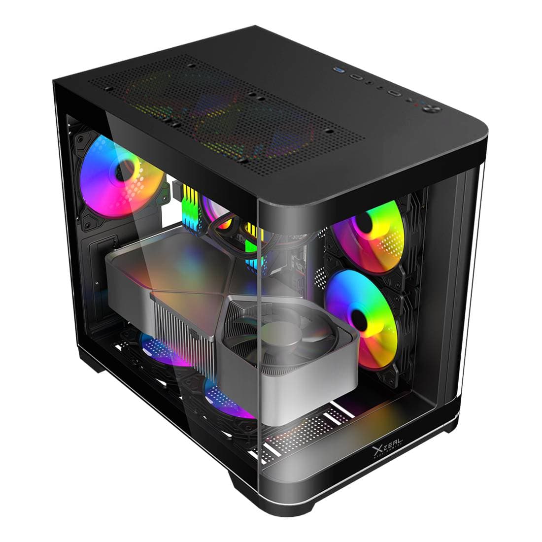 Xzeal Gabinete Curvo Xzeal M-ATX/ITX 2x USB 2.0 + 1x USB 3.0 + 3.5 mm + 3 Ventiladores RGB Negro