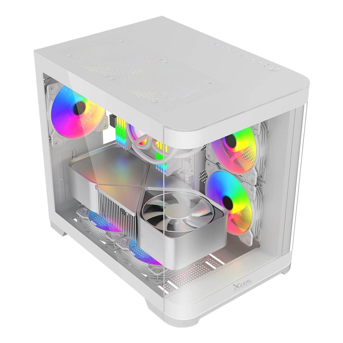 Xzeal Gabinete Curvo Xzeal M-ATX/ITX 2x USB 2.0 + 1x USB 3.0 + 3.5 mm + 3 Ventiladores RGB Blanco