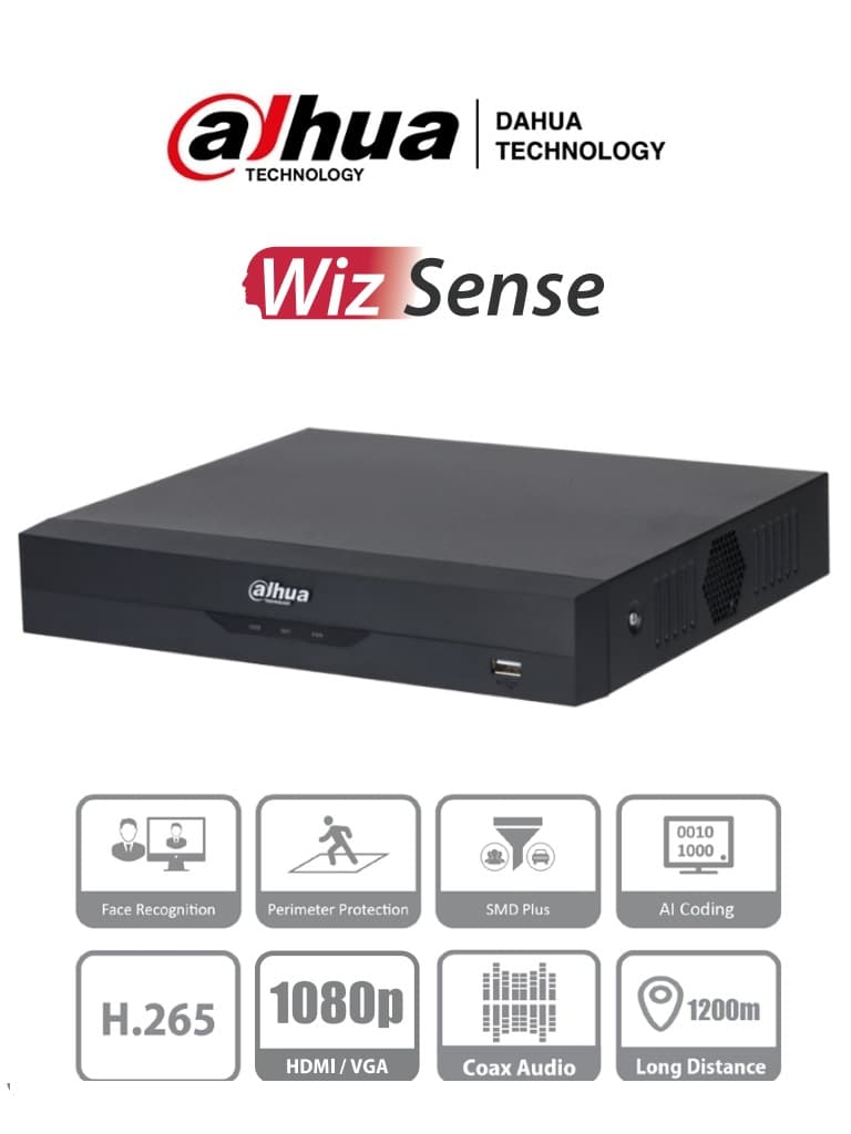 Dahua Technology DAHUA XVR5104HS-4KL-I3 - DVR 4k de 4 Canales y 4 IP o hasta 8 IP.WizS, H.265+, 1 canal para reconocimiento facial, SDM+. sata 10TB no inluye