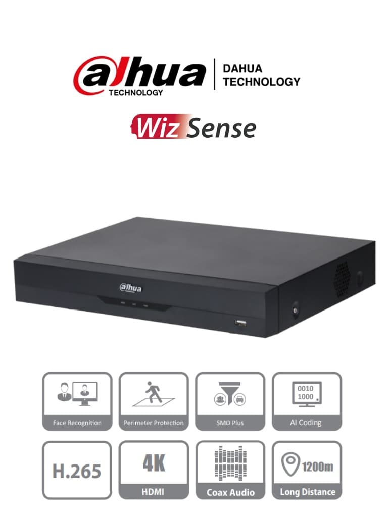 Dahua Technology DAHUA XVR5116H-4KL-I3 DVR 16 CH 4k 8 MP WizS IA H.265+ 16 CH + 16 IP Hasta 32 CH IP 2 CH Rec Facial SDM+ Codif IA 1 Bahía DD Funciones IoT & POS