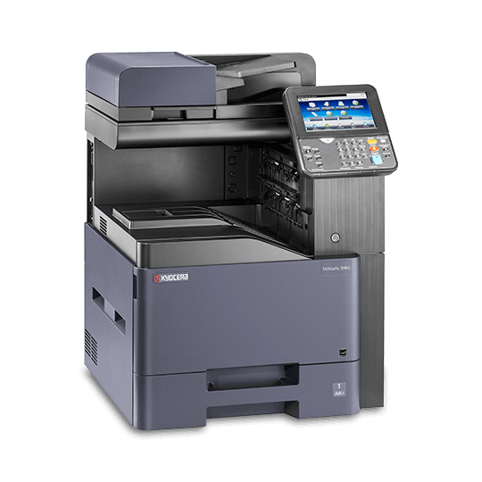KYOCERA Multifuncional láser KYOCERA TASKalfa 308ci 1102V42US0, 3 en 1 color A4, carta/oficio, 32/32PPM, 1,200 x 1,200DPI, dúplex estándar, fax opcional, RADF 75 h