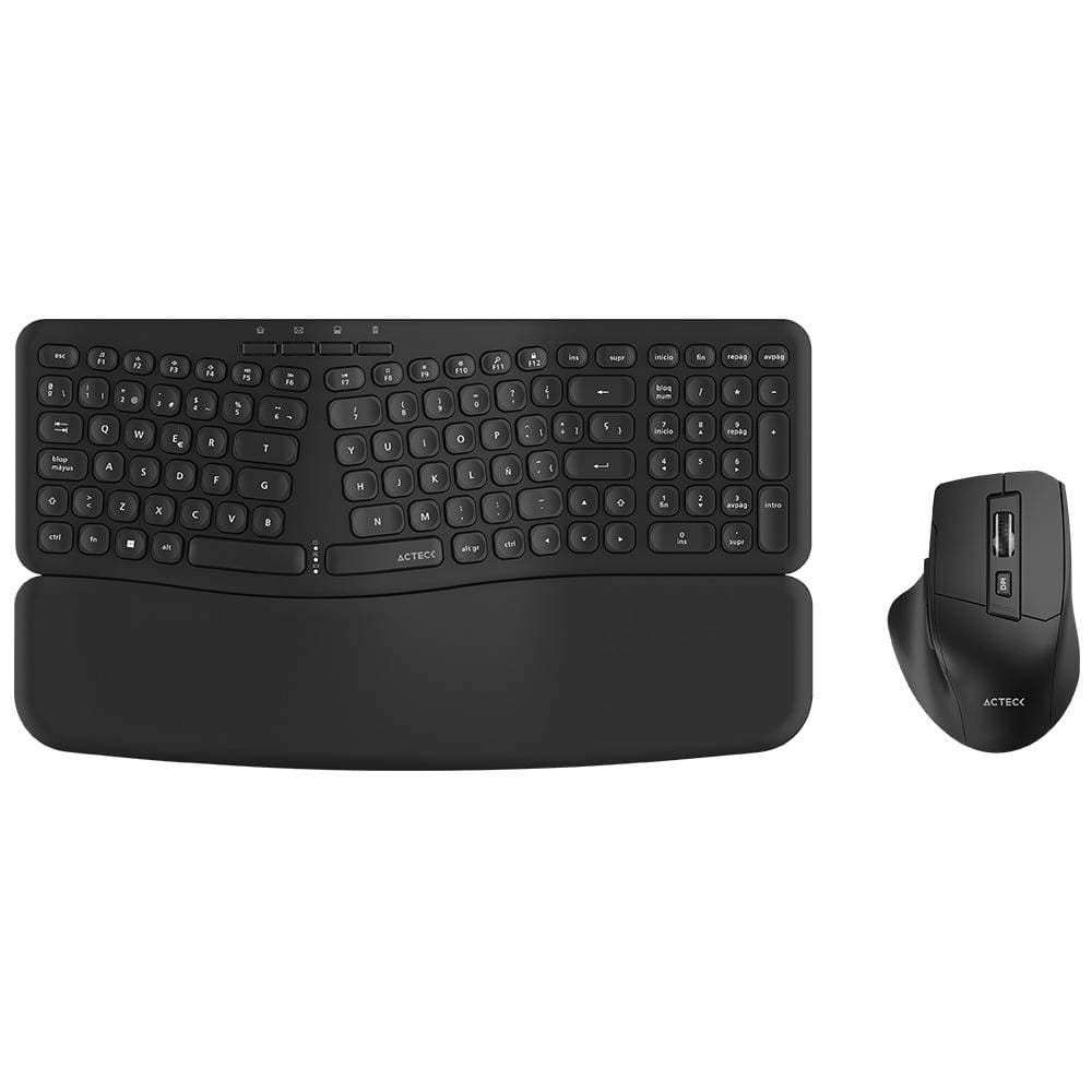 ACTECK Kit Teclado y Mouse Acteck Creator Ultra CONFORT MK650 Teclado y Mouse Ergonómico Inalámbrico, Teclado de Membrana 2.4Mhz, 2 Baterías AAA Incluidas