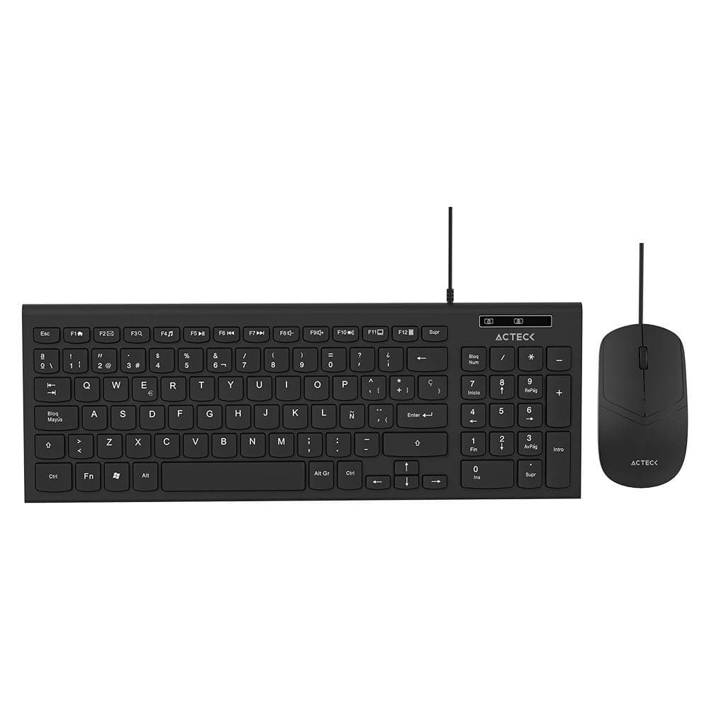 ACTECK Kit Teclado y Mouse CREATOR COMPACT MK235 Teclado y Mouse alámbrico, Conexión USB-A, Teclas de Bajo Perfil, Mouse 1200DPI, Color Negro. AC-945936