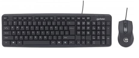 MANHATTAN 178464 Kit teclado y mouse optico de 1000 ppp, teclado con diseño ergonómico y con amplia área de trabajo, Garantia 3 años.