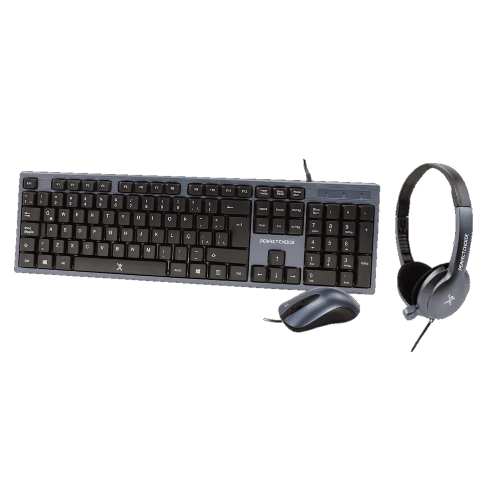 PERFECT CHOICE Kit de Teclado, Mouse y Diadema con Micrófono Integrado Alámbrico | PERFECT CHOICE