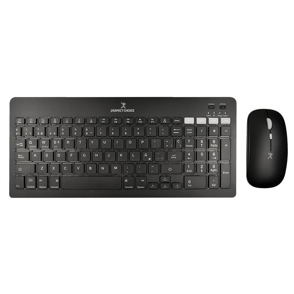 PERFECT CHOICE Kit Teclado + Mouse Recargable Inalámbrico + BT Zebrary Color Negro | PERFECT CHOICE
