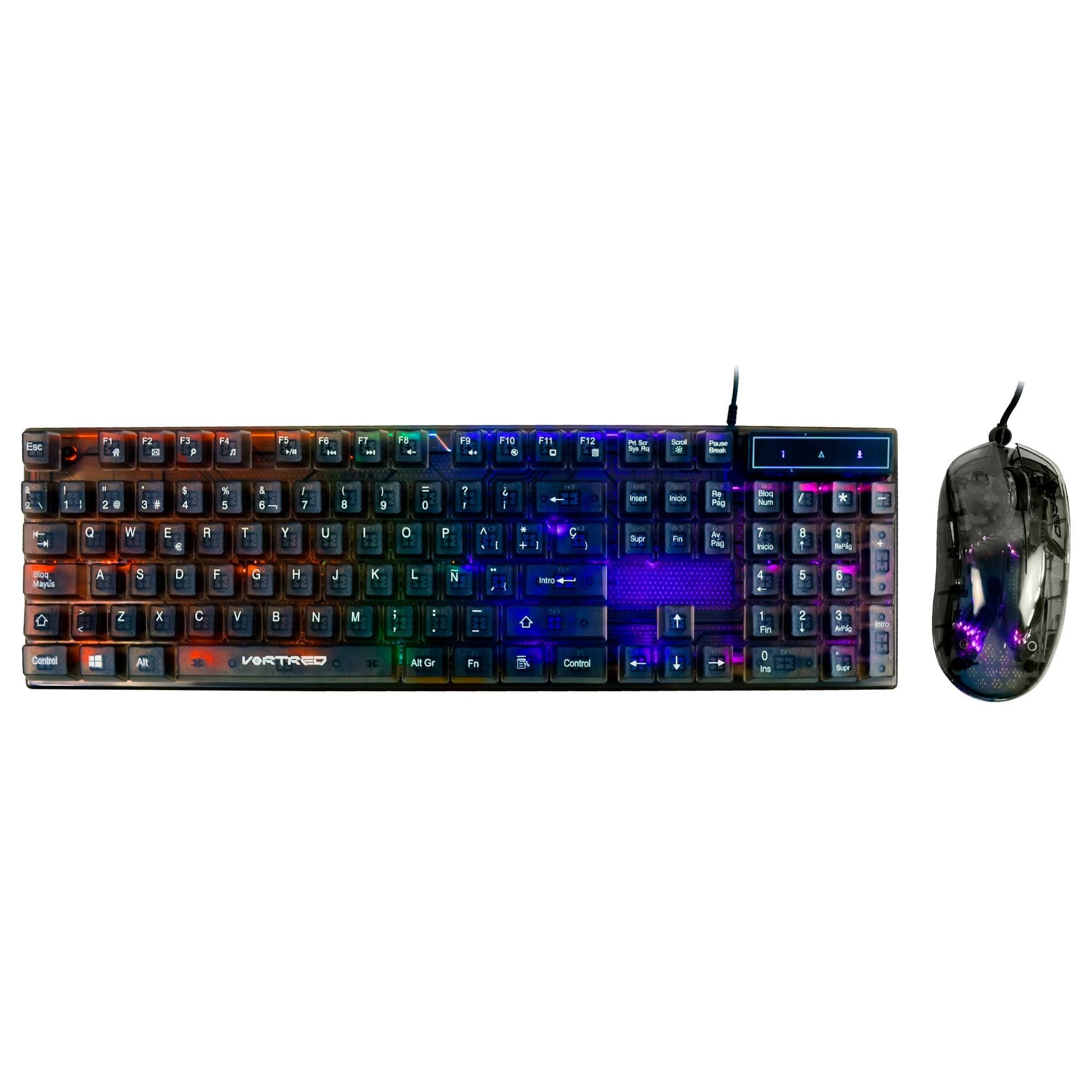 VORTRED Kit Mouse y Teclado Gamer Alámbrico Transparente iluminación RGB Helumo | VORTRED