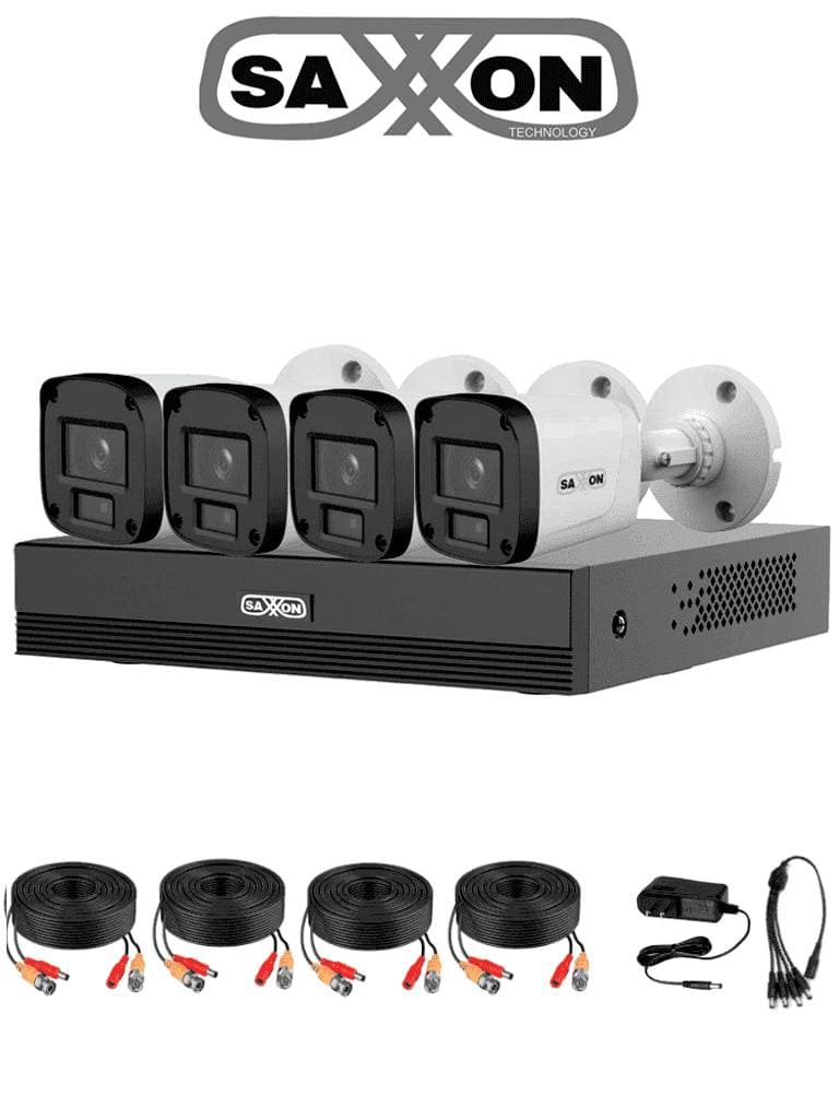 SAXXON SAXXON SUA-KIT/XVR1E04-I/4-B20P-0280B - Kit 4 Canales HDCVI 1080P/ 4 Cámaras B20P 2.8mm 100°/ DVR Soporta Hasta 5 Ch IP ySMD Policarbonato