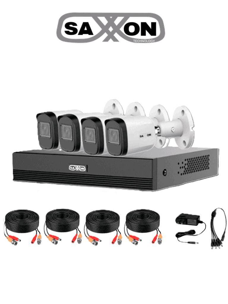 SAXXON SAXXON SUA-KIT/XVR1E04-I/4-B20M-0280B-Kit de 4Canales HDCVI 1080P/4 Cámaras B20M de 2.8mm 100°/Dvr Soporta Hasta 5 Canales IP y Detección de Movimien