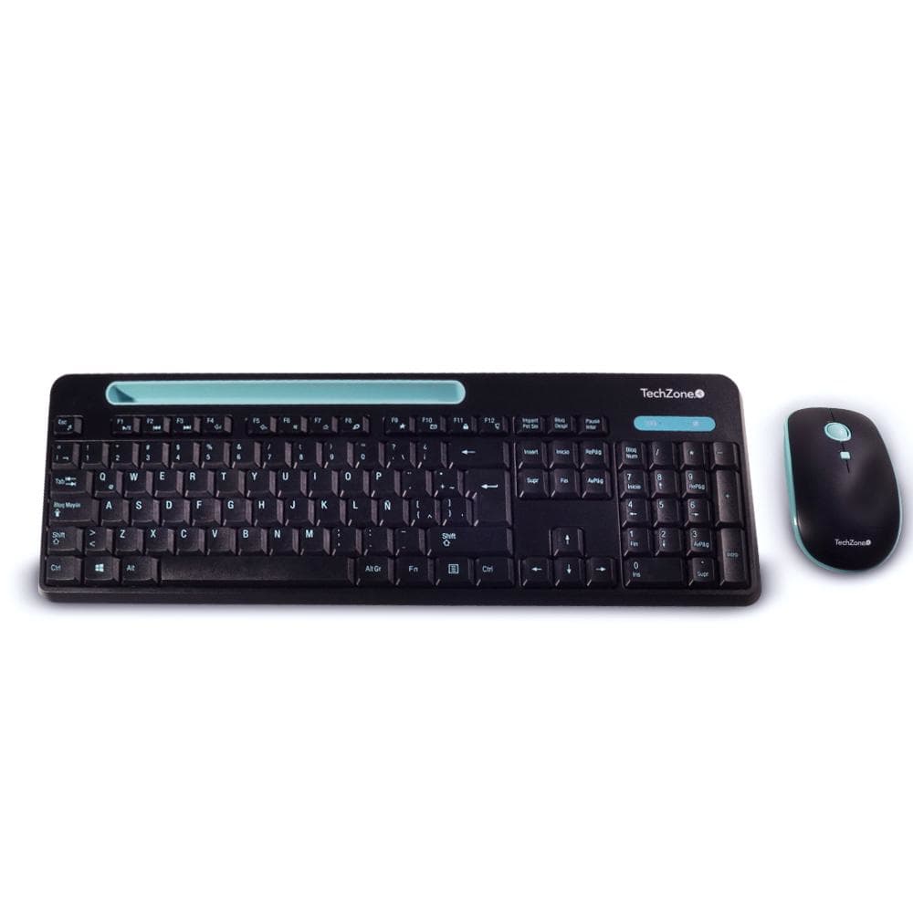TECHZONE Kit Tasking TechZone combo inalámbrico con conexión USB, mouse 1600 DPI´s, teclado con 105 teclas y soporte para smartphone o tablet, 1 año de garantía.