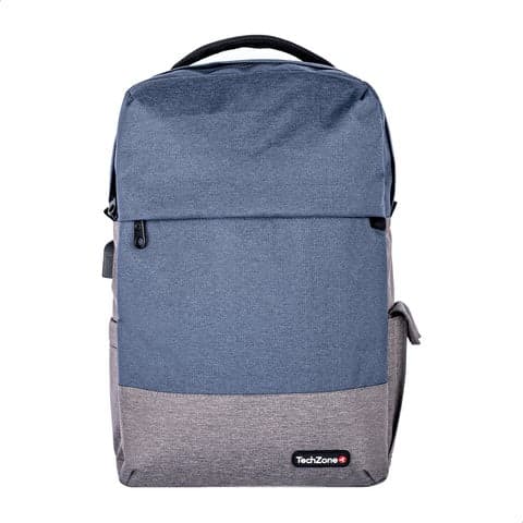 TECHZONE Backpack Strong Blue TechZone, de 15.6 pulgadas, múltiples compartimientos, organizador frontal, costuras y asas reforzadas, garantía limitada de por vida.