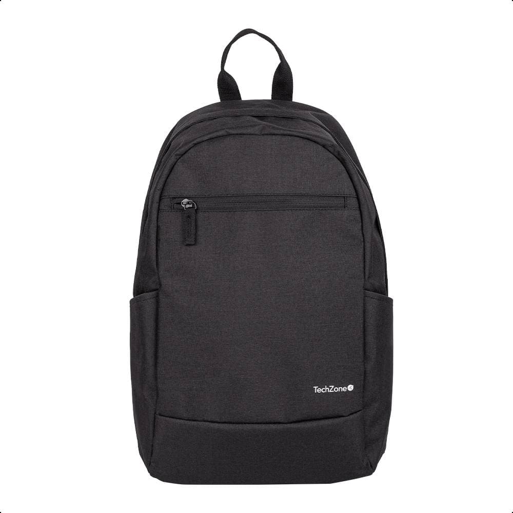 TECHZONE Backpack Basic Black TechZone TZLBP15 15.6 pulgadas, color negro, 2 bolsos laterales y 1 frontal, tirante acojinado. GARANTIA LIMITADA DE POR VIDA