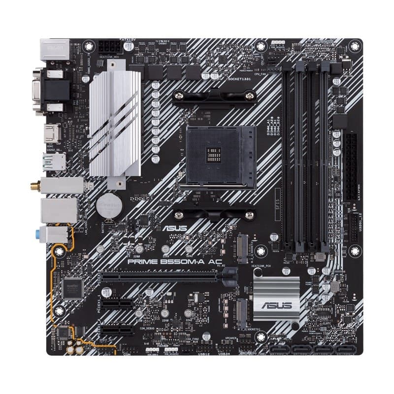 ASUS Tarjeta Madre ASUS PRIME B550M-A AC,micro ATX, AMD,Ryzen AM4, PCIe 4, HDMI / D-Sub / DVI, SATA 6 Gbps, USB 3.2 Gen 2, Aura Sync.