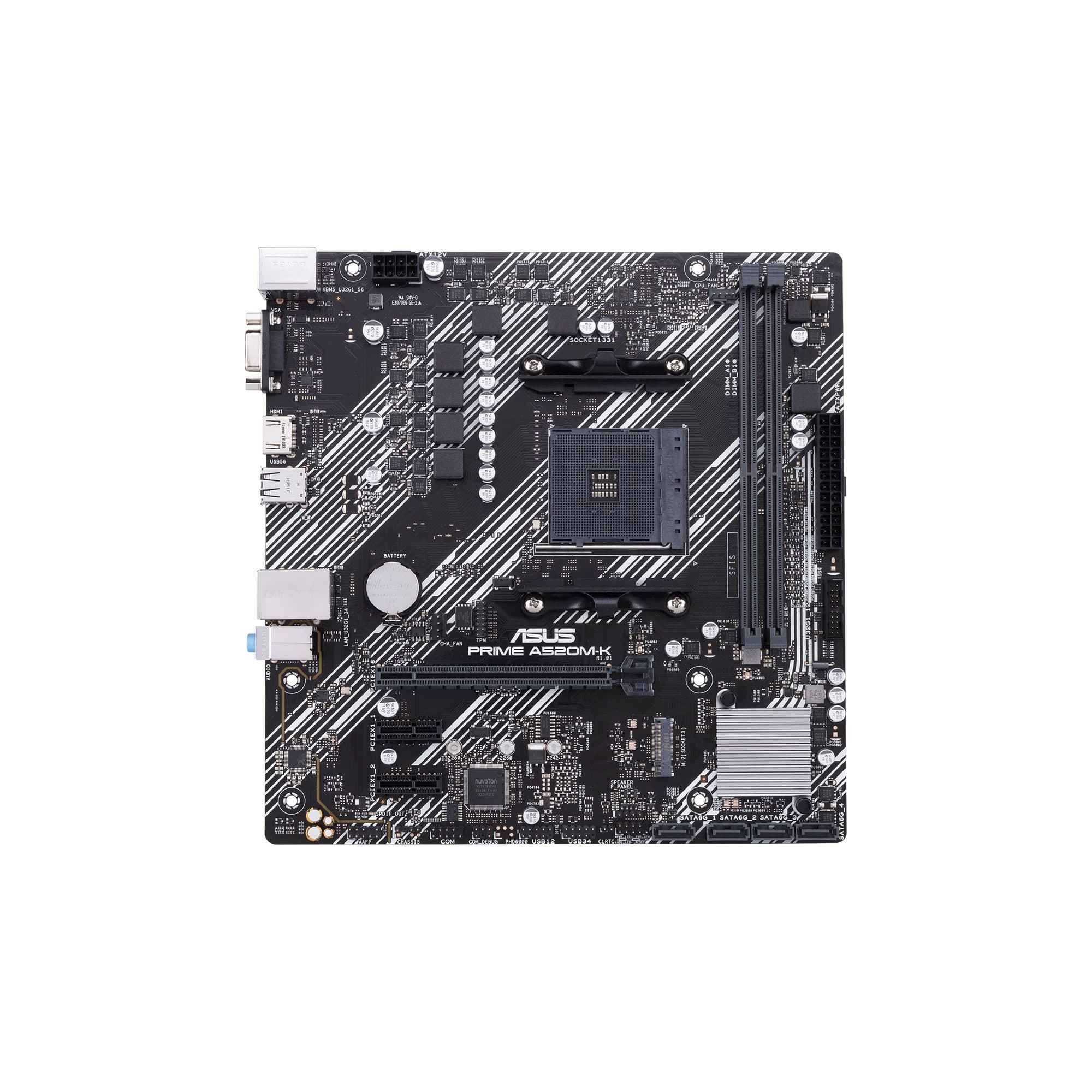 ASUS Tarjeta Madre ASUS PRIME A520M-K, micro ATX, AMD,Ryzen AM4, AMD Ryzen™ 5000, 4000 G-Series y 3000 Series,M.2, Ethernet de 1 Gb, HDMI / D-Sub, SATA 6 Gbps,
