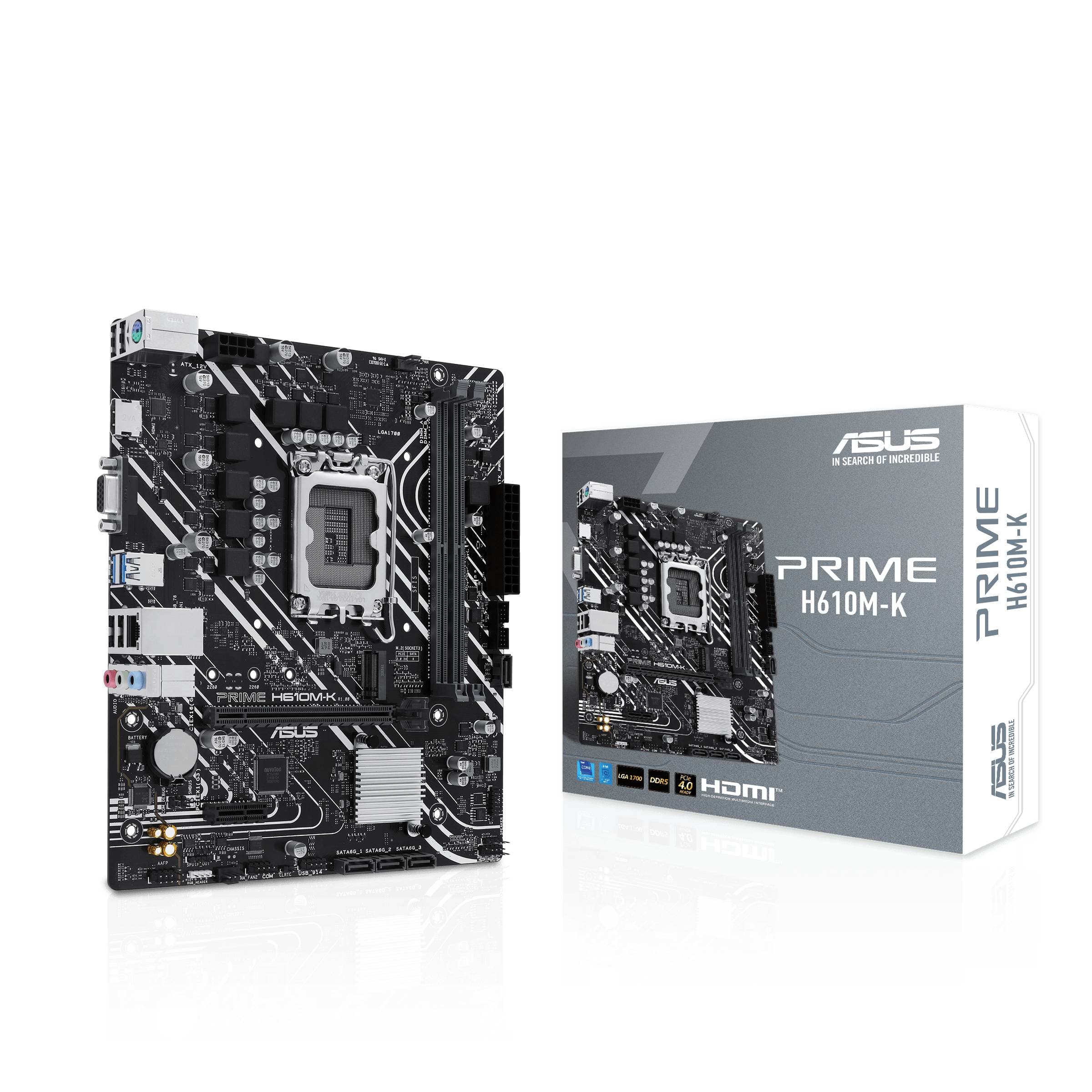 ASUS Tarjeta madre ASUS PRIME H610M-K, DDR5, 96 GB, Intel Socket LGA1700, Micro-ATX, D-Sub y HDMI