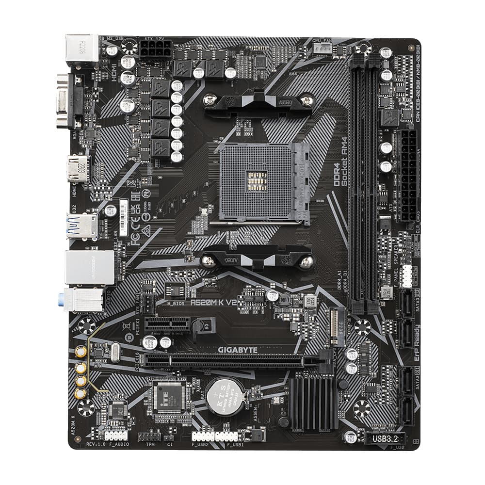GIGABYTE Motherboard GIGABYTE A520M K, DDR4-SDRAM, 64 GB, AMD, Zócalo AM4, Micro ATX