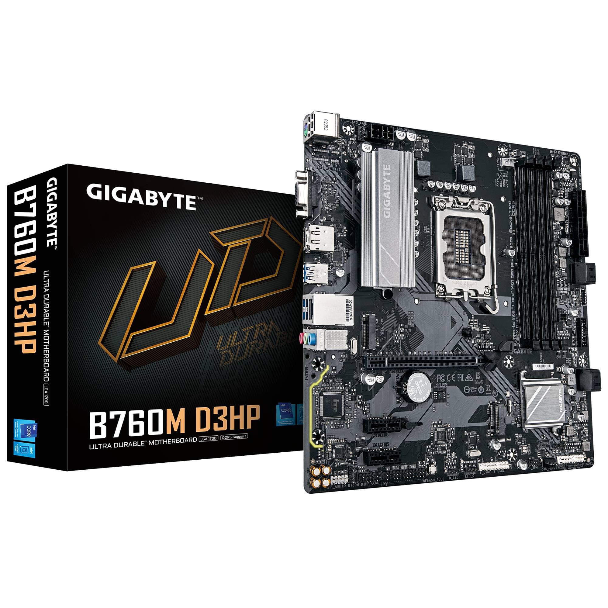 GIGABYTE Tarjeta Madre Gigabyte B760M D3HP, Micro-ATX, LGA 1700, Intel B760, DDR5, HDMI/DP para Intel