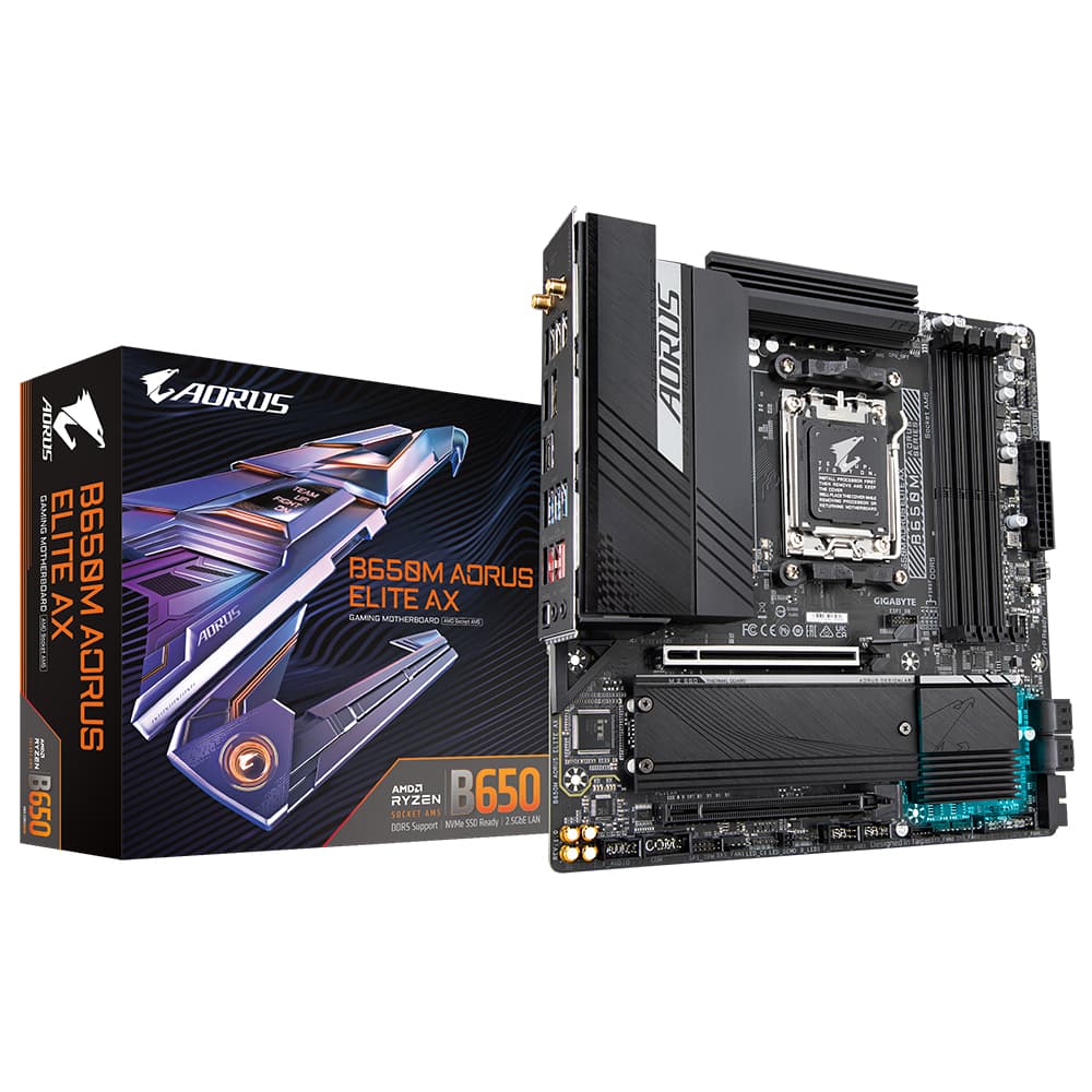 GIGABYTE Motherboard GIGABYTE B650M AORUS ELITE AX Procesador AMD Socket AM5, support for: AMD Ryzen