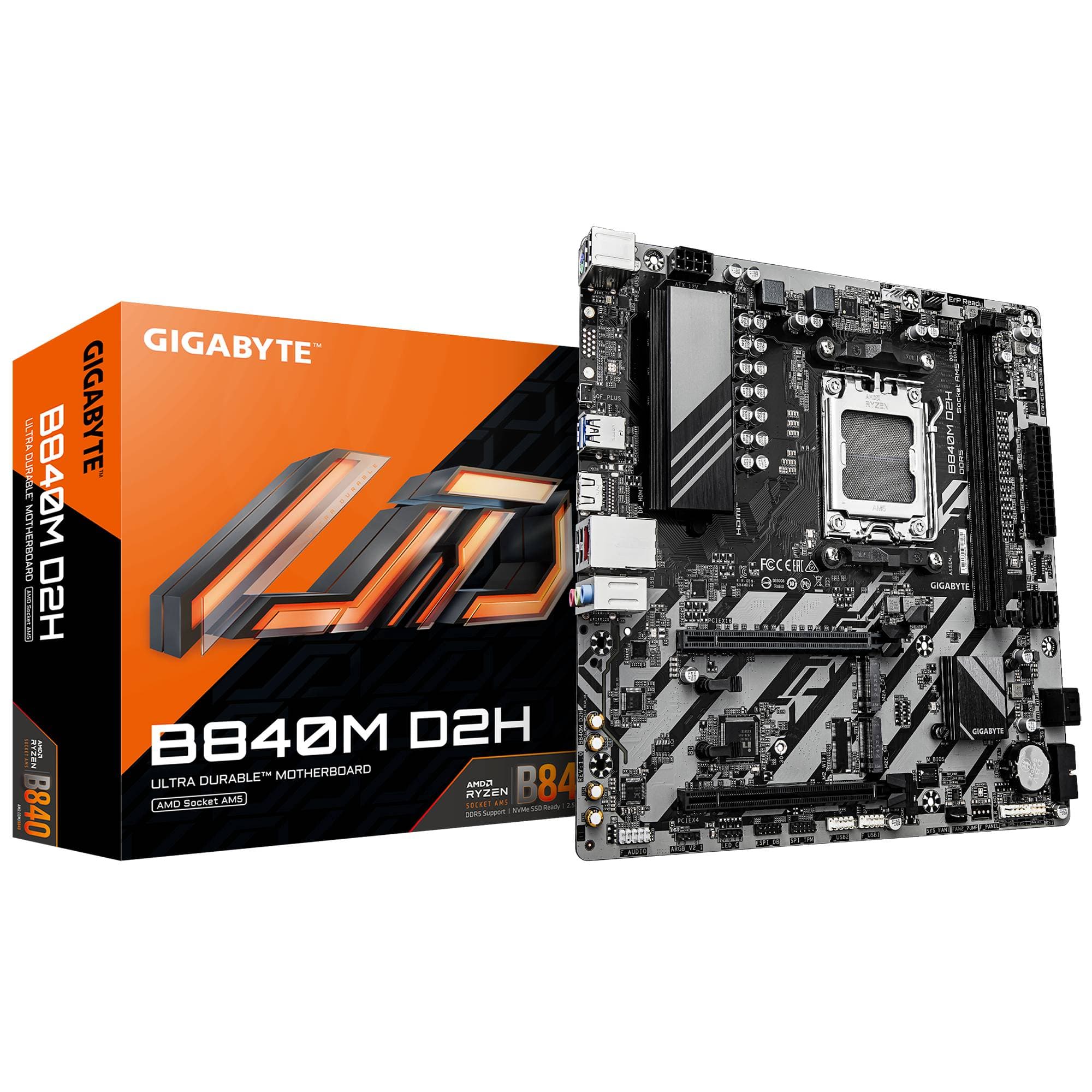 GIGABYTE TARJETA MADRE GIGABYTE ATX GIGABYTE B840M D2H DDR5, AM5, 64 GB, PARA AMD