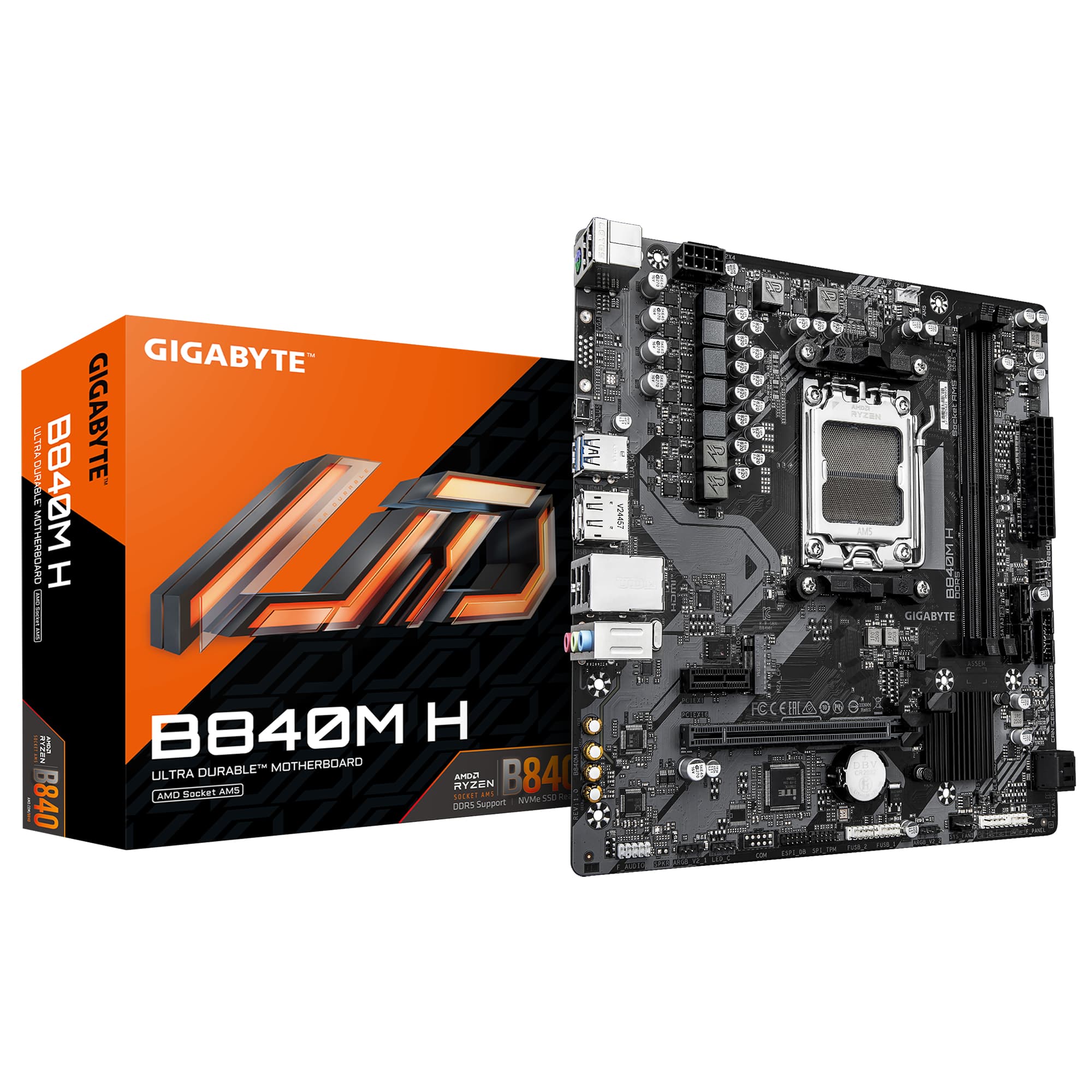 GIGABYTE TARJETA MADRE GIGABYTE MICRO ATX B840M H, DDR5, AM5, 128 GB, PARA AMD
