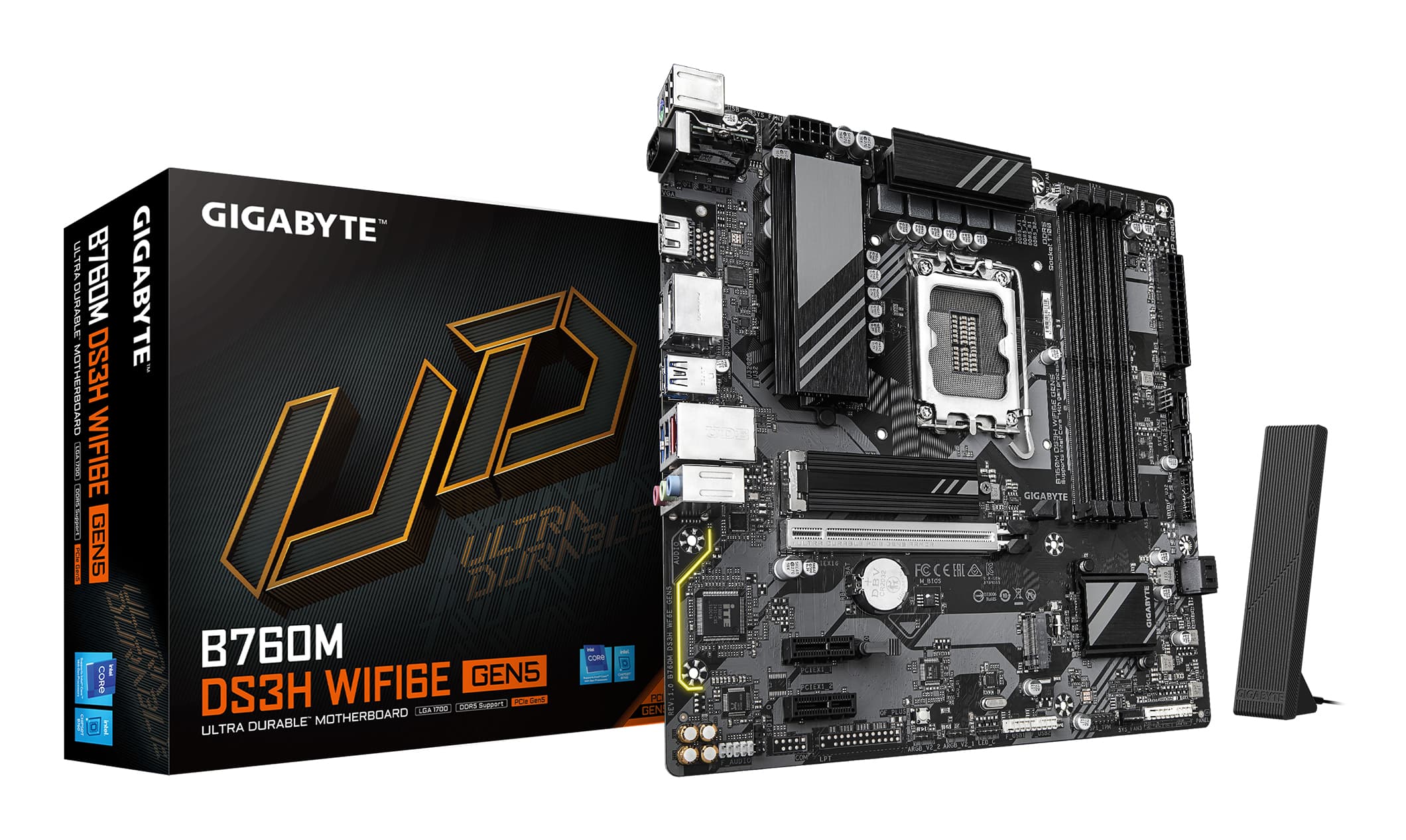 GIGABYTE TARJETA MADRE GIGABYTE MICRO ATX B760M DS3H WF6E GEN5, DDR5, S-1700, 256 GB, PARA INTEL