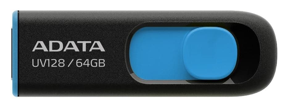 ADATA Memoria USB ADATA UV128, Negro, 64 GB, USB 3.2 (retrocompatible con 3.0 y 2.0), 100 MB/s, 40 MB/s