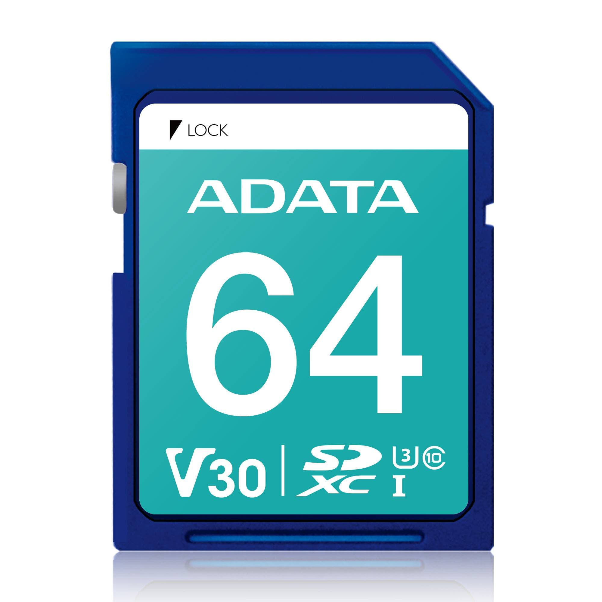 ADATA Memoria SD ADATA PREMIER PRO V30, 64 GB, 100 MB/s, 80 MB/s, Azul, Clase 10