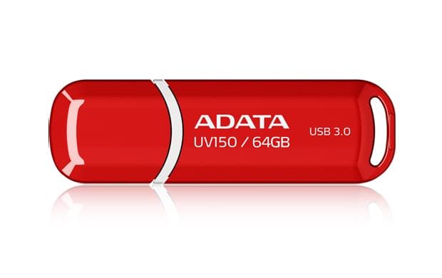 ADATA Memoria USB ADATA UV150, Rojo, 64 GB, USB 3.2 (retrocompatible con 3.0 y 2.0), 100 MB/s