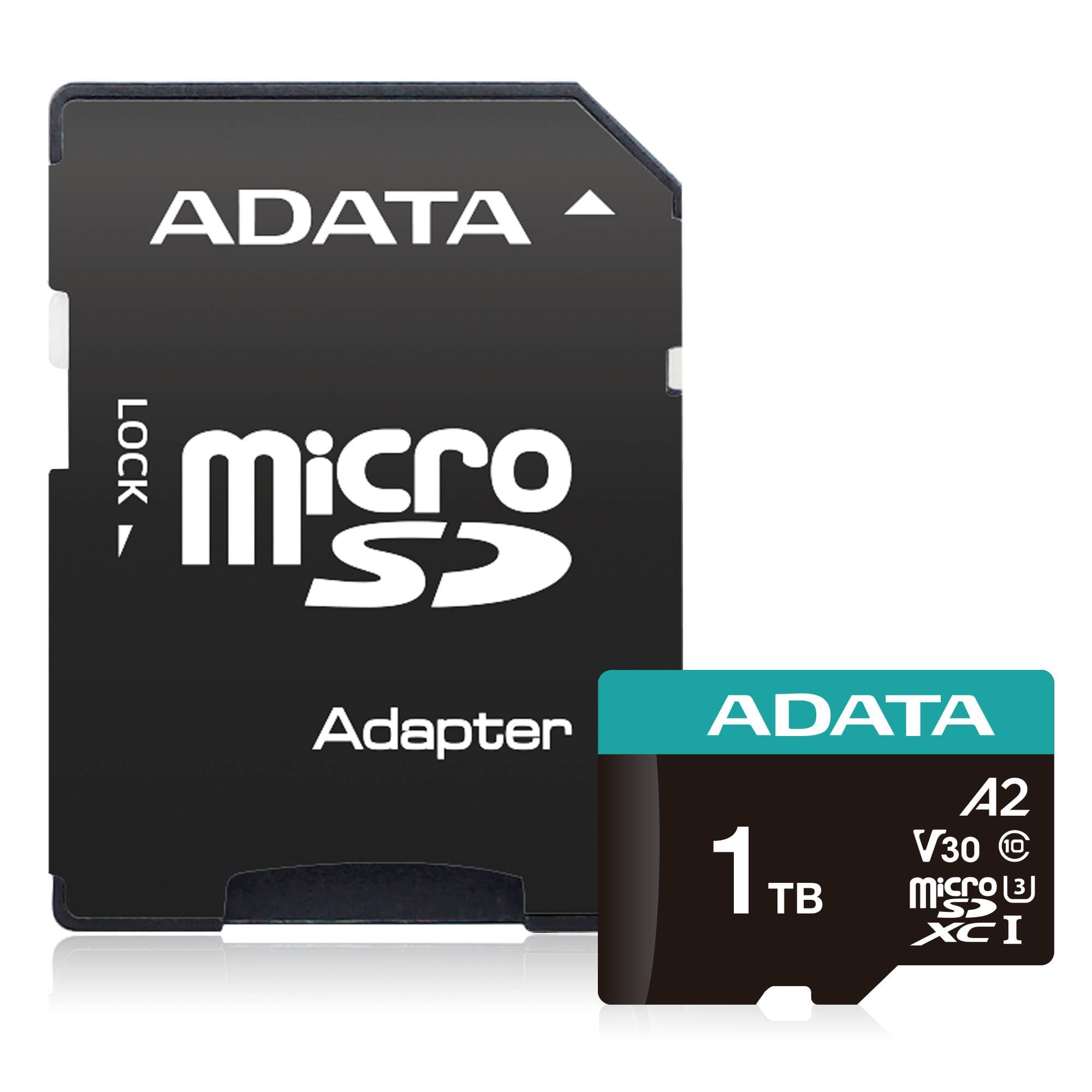 ADATA Micro Secure Digital ADATA microSDXC/SDHC UHS-I U3 V30 1TB Clase 10 (A2), Velocidad de lectura / escritura hasta 100/85 (MB/s) AUSDX1TUI3V30SA2-RA1