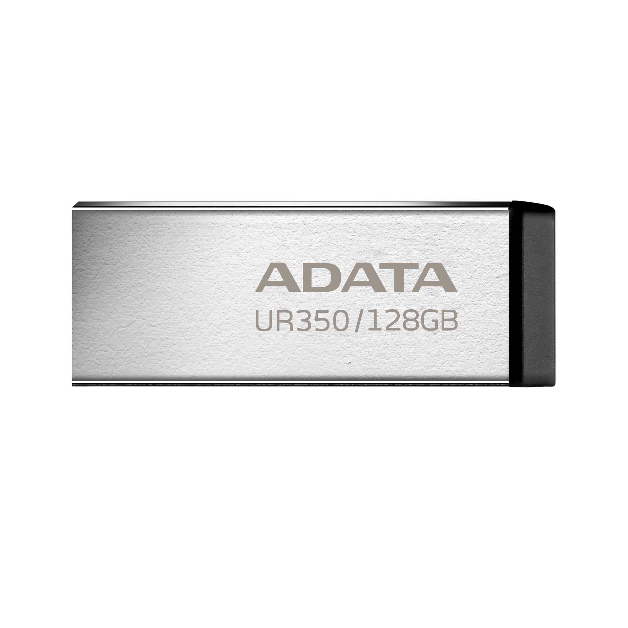 ADATA Memoria USB de 128GB UR350 3.2 Gen 1 (retrocompatible 3.0 y 2.0), diseño elegante sin tapa. Color Metálico, negro. UR350-128G-RSR/BK