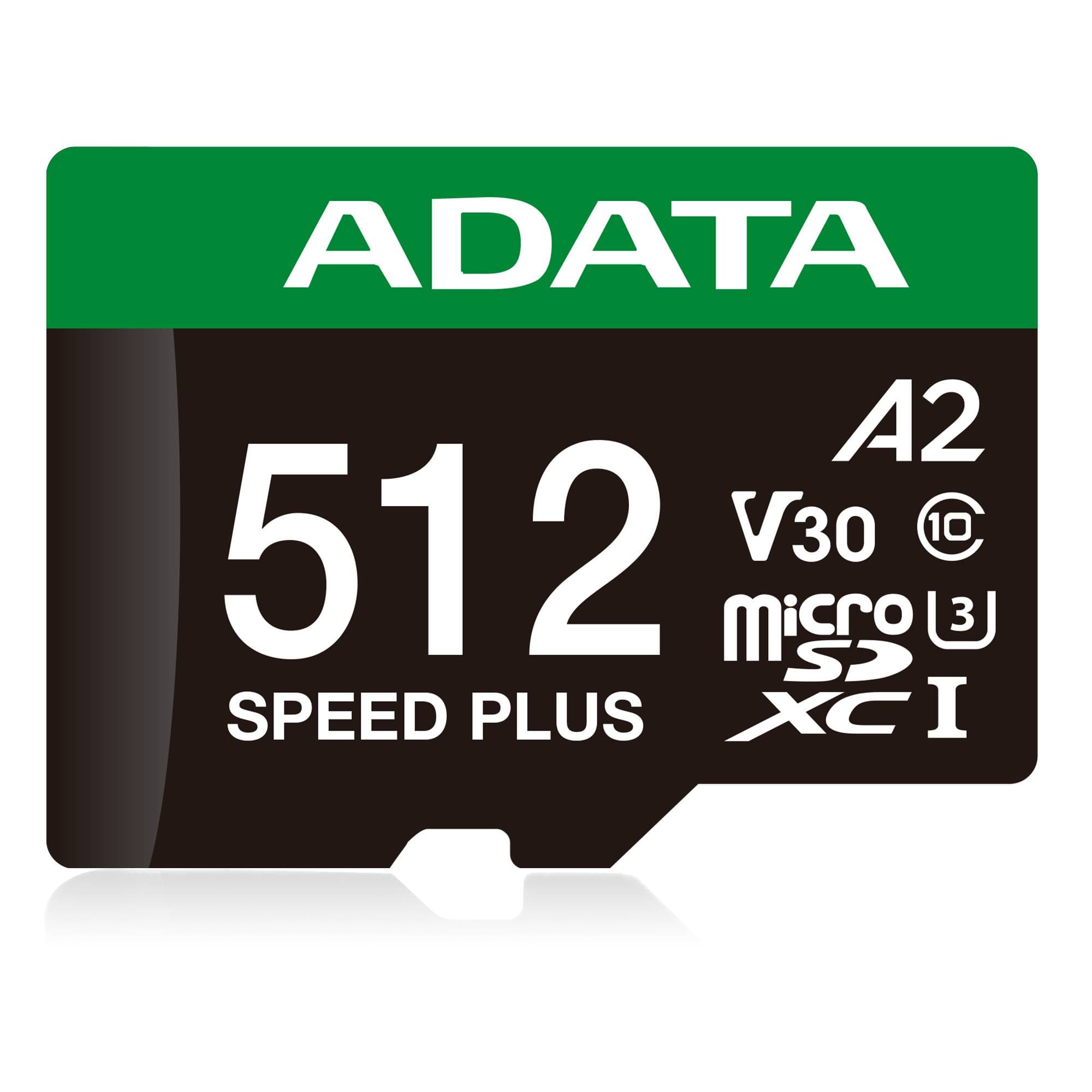 ADATA Micro Secure Digital ADATA SPEED PLUS microSDXC UHS-I U3 Clase 10, SD 6.0, V30 512GB Clase 10 (A2), Velocidad de lectura / escritura 180/160 MB/s UD512GUI3