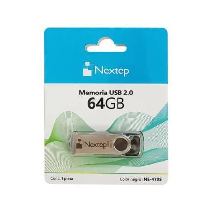 Nextep Memoria USB 2.0 Nextep NE-470S TWIST 64 GB Color Negro Compatibilidad Teléfono, Tabletas y dispositivos con puertos USB y tipo C