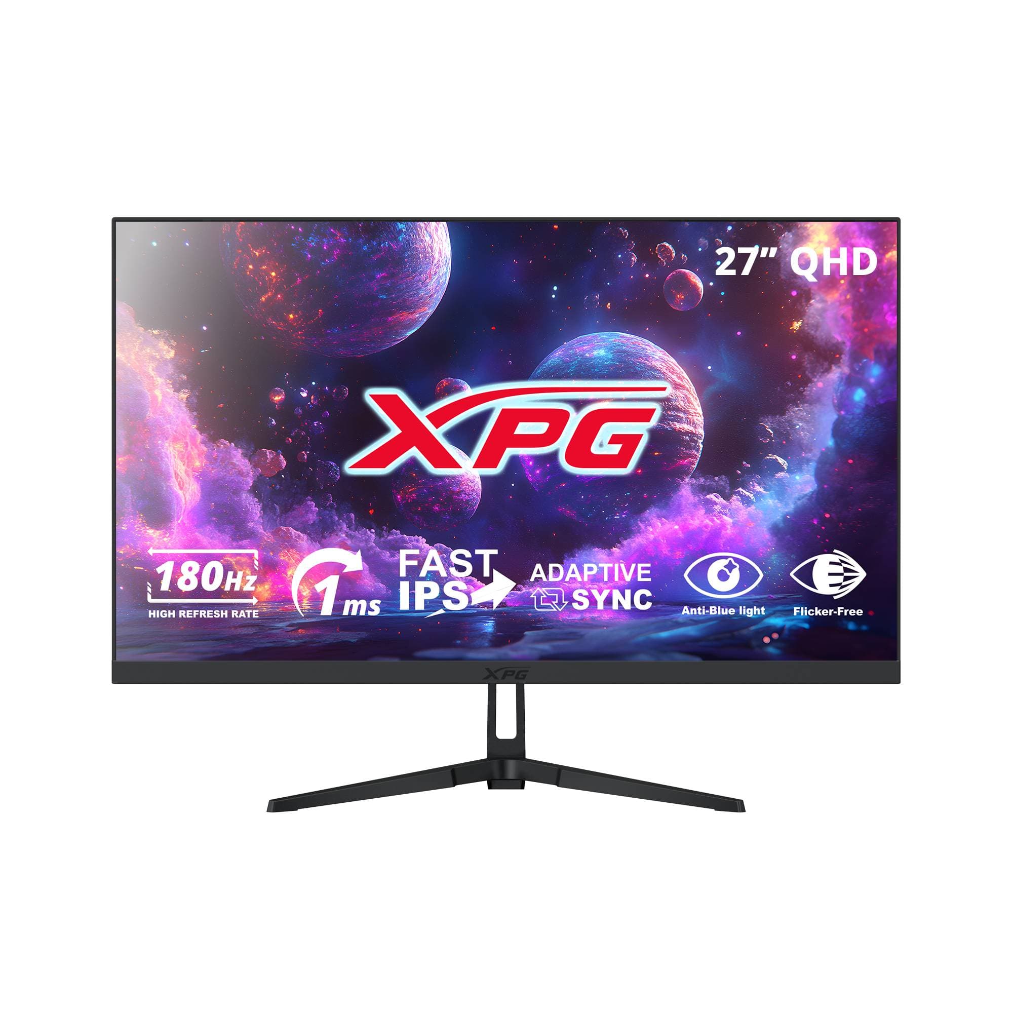 XPG Monitor Gaming XPG 27 Pulgadas RIFT R27Q8. Resolución: 2560×1440 (QHD). Frecuencia: 180 Hz. Puertos: HDMI 2.0 x2, DisplayPort 1.4 x2. Negro. RIFT R27Q8-BKC